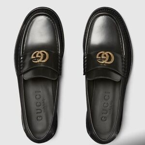 Gucci Black Loafers with Gold Accent